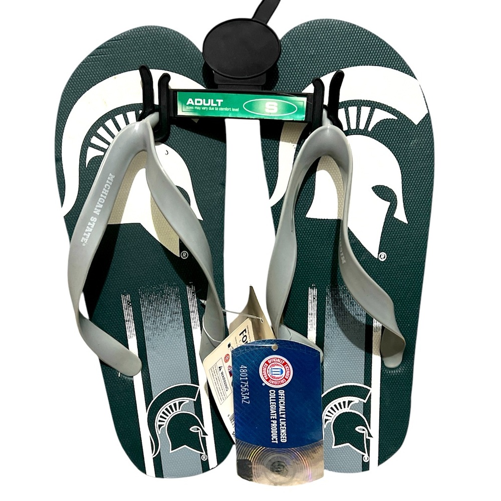 MSU small 7–8 Green and White Flip Flops with Spartan Logo
